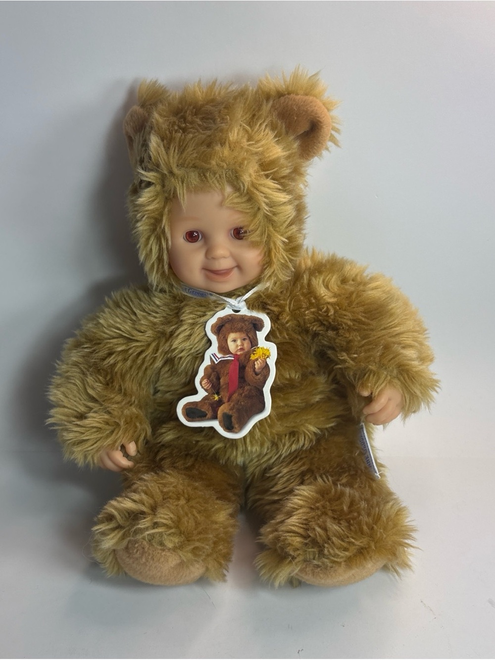 Anne Geddes Baby Bears Tan Teddy Bear Pink Eyes 1997 Vintage Plush Doll